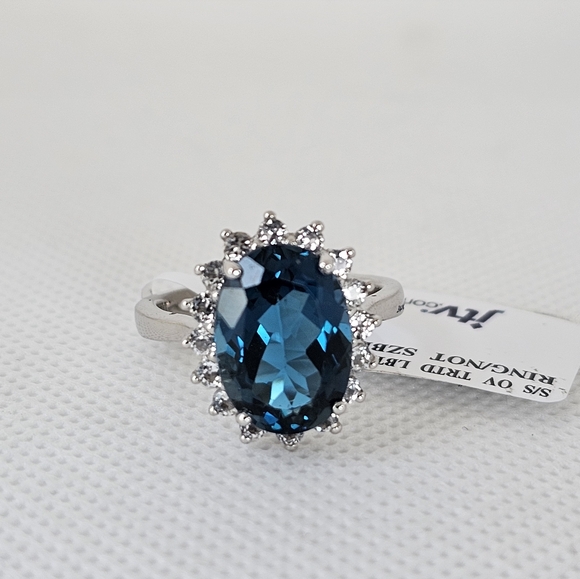 Genuine London Blue Topaz & White Topaz Ring in Rhodium/ Sterling Silver Sz 8! - Picture 4 of 16